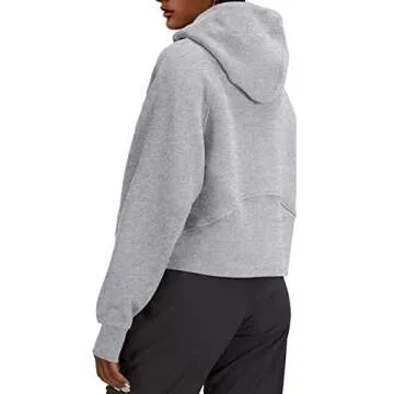 LASLULU Womens Fuzzy Cropped Hoodies Sport Athletic Zip Up Hoodie Stand Collar Sweater Fleece Lined Sweatshirt Long Sleeve Pullover Tops Pockets(Light Grey-Small)