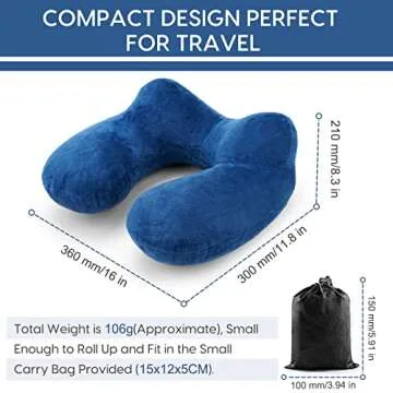 HITSZS Inflatable Travel Pillow for Airplane Inflatable Neck Pillow for Traveling with Soft Velvet Washable Cover for Sleeping, Airplane,Train, Car, Office, Contoured Eye Masks, Earplugs