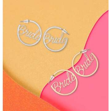 Bride Earrings Hoops | Bachelorette Party Accessories | Fun Bride Hoop Earrings I Bachelorette Gifts Earrings for Bride Bachelorette Accessories (Silver)