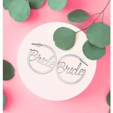 Bride Earrings Hoops | Bachelorette Party Accessories | Fun Bride Hoop Earrings I Bachelorette Gifts Earrings for Bride Bachelorette Accessories (Silver)