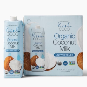 Real Coco Organic Coconut Milk Beverage (6-Pack 1L) - Zero Sugar, Vegan & Keto Friendly