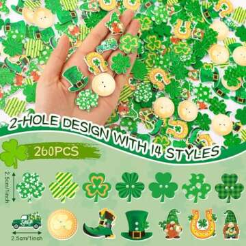 260pcs St. Patrick's Day Shamrock Wooden Buttons - DIY Crafts