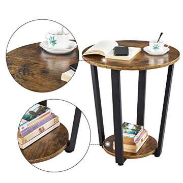 Yaheetech Round End Table, Side Table for Living Room Set of 2, Industrial Side Table with 2-Tier Storage Shelf Round Living Room Table Sofa Tables Small Accent Table Space Saving, Rustic Brown