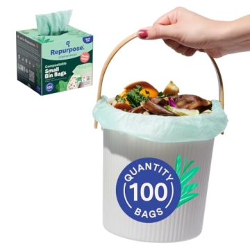 Repurpose 3 Gallon Compostable Small Bin Trash Bags - 100 Bags, BPI Certified, Leak-Proof, Plant-Bas...