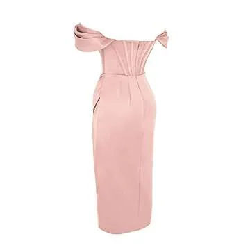 Womens Off Shoulder Corset Satin Bodycon Party Dress