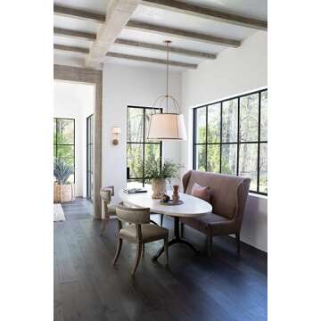 Hinkley Clarke Large Drum Pendant - Off-White Linen Shade, 1-6" and 2-12" Down Rods, Even or Sloped Ceilings - Lacquered Dark Brass Finish