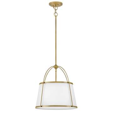 Hinkley Clarke Large Drum Pendant - Off-White Linen Shade, 1-6" and 2-12" Down Rods, Even or Sloped Ceilings - Lacquered Dark Brass Finish