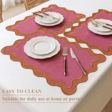 Lyssiatina Placemats Set of 4,13"x19" Placemats 100% Cotton Fabric,Decorative Washable Placemats for Dining Table, Scalloped Placemats, Kitchen Decor Placemats.(Burgundy)