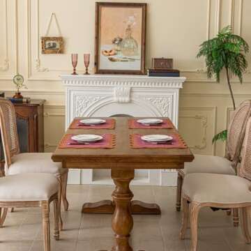 Lyssiatina Placemats Set of 4,13"x19" Placemats 100% Cotton Fabric,Decorative Washable Placemats for Dining Table, Scalloped Placemats, Kitchen Decor Placemats.(Burgundy)