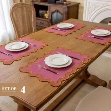 Lyssiatina Placemats Set of 4,13"x19" Placemats 100% Cotton Fabric,Decorative Washable Placemats for Dining Table, Scalloped Placemats, Kitchen Decor Placemats.(Burgundy)