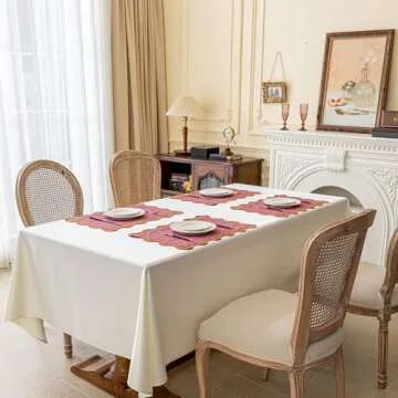 Lyssiatina Placemats Set of 4,13"x19" Placemats 100% Cotton Fabric,Decorative Washable Placemats for Dining Table, Scalloped Placemats, Kitchen Decor Placemats.(Burgundy)