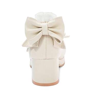 LUXMAX Women Kawaii Mid Block Heel Mary Jane Rockabilly Pumps with Bow Platform Chunky Heel Cute Sweet Shoes