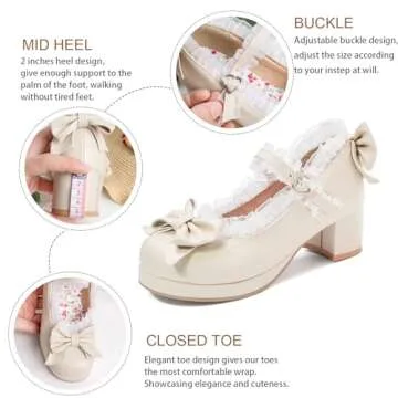 LUXMAX Stylish Mary Jane Pumps with Bow - Kawaii Chic