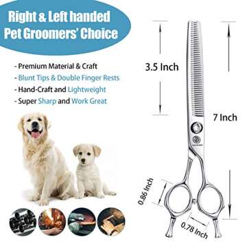 Univinlions 7 Inch Dog Grooming Scissors, Curved, Blending, Thinning, Trimming Shears for Professional, Beginner or Home Groomer, Premium-grade Japanese 440C Stainless Steel (7"-Thinner)