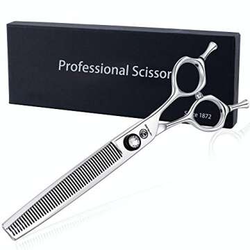 Univinlions 7 Inch Dog Grooming Scissors, Curved, Blending, Thinning, Trimming Shears for Professional, Beginner or Home Groomer, Premium-grade Japanese 440C Stainless Steel (7"-Thinner)