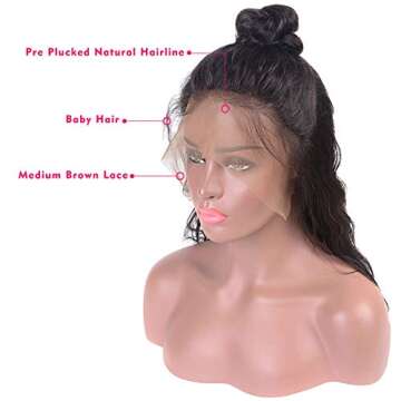 LIKE HER 360 Body Wave Lace Frontal Wig Pre Plucked with Baby Hair Brazilian Lace Front Human Hair Wigs for Women Unprocessed Virgin Human Hair Wigs 150% Density Natural Hair Line 20 inch…