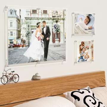 NIUBEE Clear Acrylic 8x10 Wall Mount Picture Frame, Floating Frames for Photography Display (Full Frame is 9.7x11.7 inch) - 3 Pack