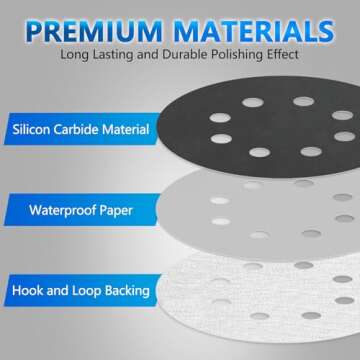 70 Pieces Wet Dry Sanding Discs, VIBRATITE 5 Inch 8 Holes Hook and Loop Sandpaper 400/600/800/1000/1500/2000/3000 Assortment Grits for Orbital Sander Automotive Wood Metal Plastic Sanding Polishing