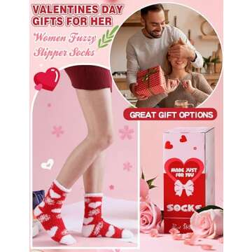 Valentines Day Gifts for Her Fuzzy Socks for Women Galentines Day Gifts Fluffy Warm Cozy Winter Slip...
