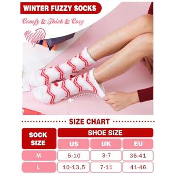 Valentines Day Gifts for Her Fuzzy Socks for Women Galentines Day Gifts Fluffy Warm Cozy Winter Slipper Thick Crew Fleece Comfy Sleep Plush Heart Socks 5 Pairs Stocking Stuffers (Red/White Love,M)