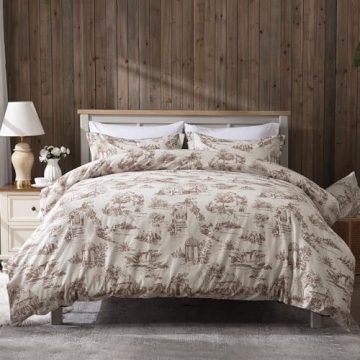 BISELINA Vintage Linen Duvet Cover Set Landscape Printed Pattern - Eco-Friendly Breathable Retro Des...