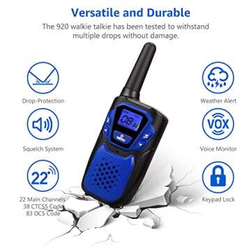 Walkie Talkies for Adult, Rechargeable Long Range Walky Talky Handheld Two Way Radio with NOAA Weather Channel, 6x1000MAH AA Batteries and USB Charger Included (Blue and Green 2 Pack)
