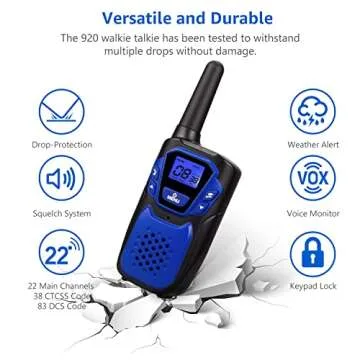 Walkie Talkies for Adult, Rechargeable Long Range Walky Talky Handheld Two Way Radio with NOAA Weather Channel, 6x1000MAH AA Batteries and USB Charger Included (Blue and Green 2 Pack)