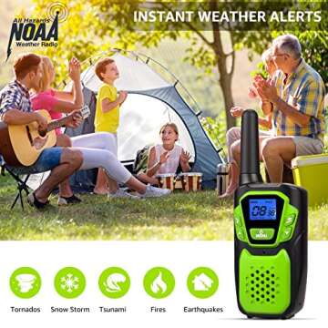 Walkie Talkies for Adult, Rechargeable Long Range Walky Talky Handheld Two Way Radio with NOAA Weather Channel, 6x1000MAH AA Batteries and USB Charger Included (Blue and Green 2 Pack)
