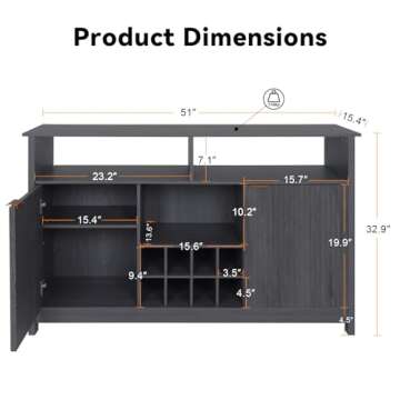 YUSING 51" Sideboard Buffet Cabinet with Storage, Coffee Bar Cabinet, Coffee Station, Accent Cabinet with Wine Rack for for Kitchen, Living Room, Entryway