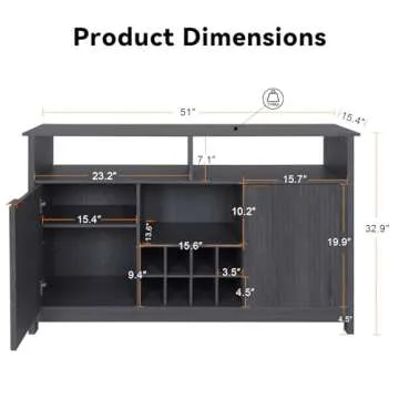 YUSING 51" Sideboard Buffet Cabinet with Storage, Coffee Bar Cabinet, Coffee Station, Accent Cabinet with Wine Rack for for Kitchen, Living Room, Entryway