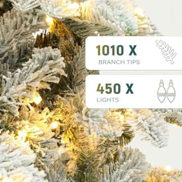 YITAHOME Pre-Lit Flocked Artificial Christmas Tree 7.5 FT, Snow Flocked Natural Layered Christmas Tree with 1010 PE & PVC Mixed Branch Tips and 450 Lights for Home, Office, Party Decoration