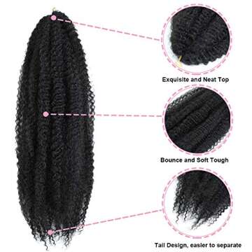 Marley Hair 24 Inch Marley Twist Hair Afro Twist Marley Braiding Hair for Faux Locs Crochet Hair 3 Packs Synthetic Hair Extensions (24 Inch (Pack of 3), 1B)