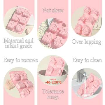 Christmas Silicone Molds Gingerbread House Mold No-Stick Silicone Molds for Baking Pink Jello Molds Chocolate Cake Jello Cookie Soap Candy Making Supplies (Pack of 2)