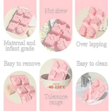 Christmas Silicone Molds Gingerbread House Mold No-Stick Silicone Molds for Baking Pink Jello Molds Chocolate Cake Jello Cookie Soap Candy Making Supplies (Pack of 2)