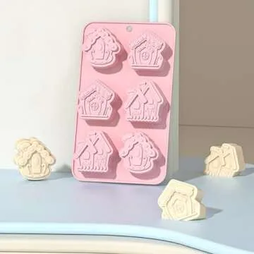 Christmas Silicone Molds Gingerbread House Mold No-Stick Silicone Molds for Baking Pink Jello Molds Chocolate Cake Jello Cookie Soap Candy Making Supplies (Pack of 2)