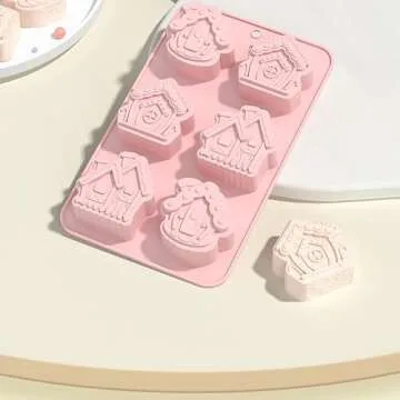 Christmas Silicone Molds Gingerbread House Mold No-Stick Silicone Molds for Baking Pink Jello Molds Chocolate Cake Jello Cookie Soap Candy Making Supplies (Pack of 2)