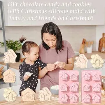 Christmas Silicone Molds Gingerbread House Mold No-Stick Silicone Molds for Baking Pink Jello Molds Chocolate Cake Jello Cookie Soap Candy Making Supplies (Pack of 2)
