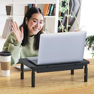 WALI Computer Monitor Stand with Storage, Adjustable Height, Ergonomic Design, Easy Assembly, Black