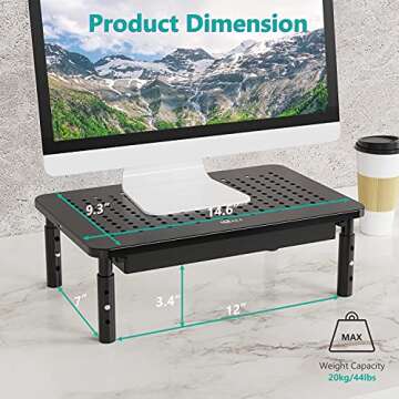 WALI Adjustable Monitor Stand with Storage and Airflow