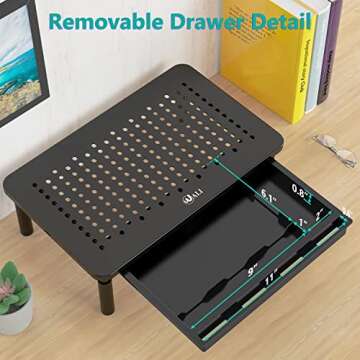 WALI Adjustable Monitor Stand with Storage and Airflow