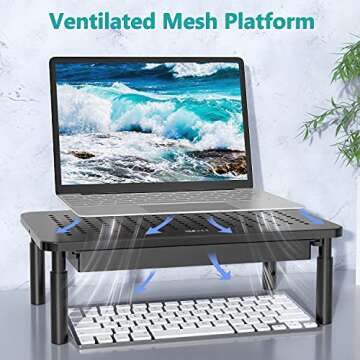 WALI Adjustable Monitor Stand with Storage and Airflow