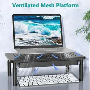 WALI Adjustable Monitor Stand with Storage and Airflow
