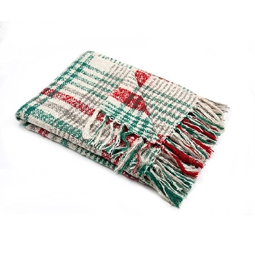 LALIFIT Christmas Home Decor Super Soft Vintage Fluffy Plaid Throw Blanket-100% Acrylic Cashmere-like- Bedspread Picnic Tailgate Stadium RV Camping Blanket with Fringe,50in W x 67in L (Green/Red)