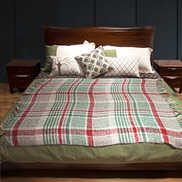 LALIFIT Christmas Home Decor Super Soft Vintage Fluffy Plaid Throw Blanket-100% Acrylic Cashmere-like- Bedspread Picnic Tailgate Stadium RV Camping Blanket with Fringe,50in W x 67in L (Green/Red)