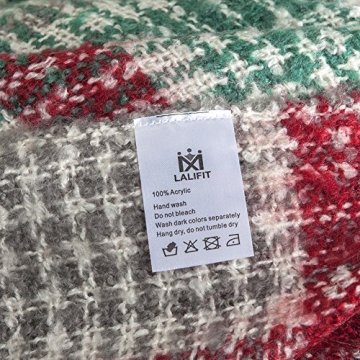 LALIFIT Christmas Home Decor Super Soft Vintage Fluffy Plaid Throw Blanket-100% Acrylic Cashmere-like- Bedspread Picnic Tailgate Stadium RV Camping Blanket with Fringe,50in W x 67in L (Green/Red)