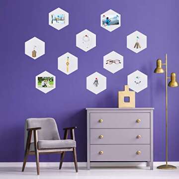 Outus 10 Packs Pin Board Hexagon Felt Board Tiles Bulletin Board Memo Board with 20 Pieces Push Pins, Decoration for Home Office Wall(5.9 x 7 Inches/ 15 x 17.7 cm,White)