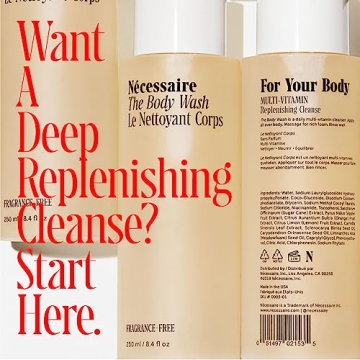 Nécessaire The Body Wash Fragrance-Free - Replenishing Oil-In-Gel Cleanse with Niacinamide, Vitamin C/E + Omega 6/9. Dermatologist-Tested. Non-Comedogenic. Allure Award Winner. 250 ml / 8.4 fl oz.