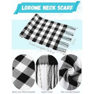 Winter Hat Scarf Gloves and Ear Warmer, Knit Warm Beanie Hat Touch Screen Gloves Long Knitted Plaid Scarf Set Gifts for Women