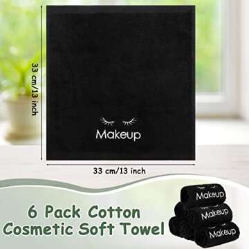 Shimeyao 6 Pcs 13 x 13 Inch Black Makeup Washcloths Reusable Make up Towels Cotton Cosmetic Towels W...