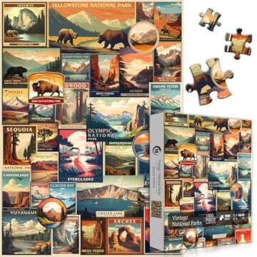 Vintage National Parks Puzzle for Adults 1000 Pieces, Travel Poster Landscape Puzzle Including Yello...